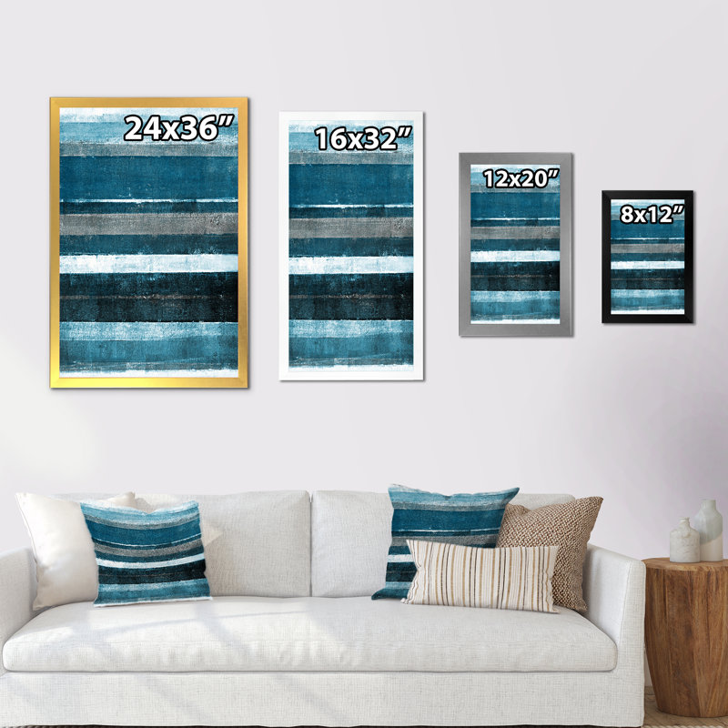 Art moderne gris et bleu II 2FDP47788, Encadrement doré, H 12 po x l 8 po x P 1 po