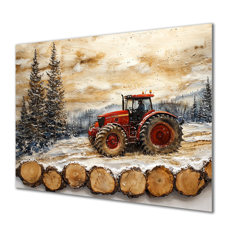«Large Tractor In A Winter Farm Landscape», impression d'art sur métal champêtre, H 12 po x l 20 po