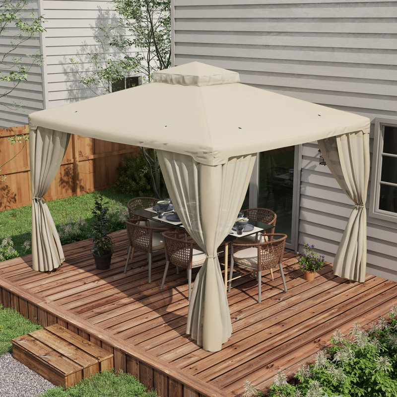 9.6' X 11.6' Deck Gazebo, Cream White 2 Roof Canopy, For Garden, Lawn, Backyard, -Blocking, Mesh Netting, Effortless Assembly Outdoor Canopy With Roof. For Deck. , Protection, Quick Assembly, Top
