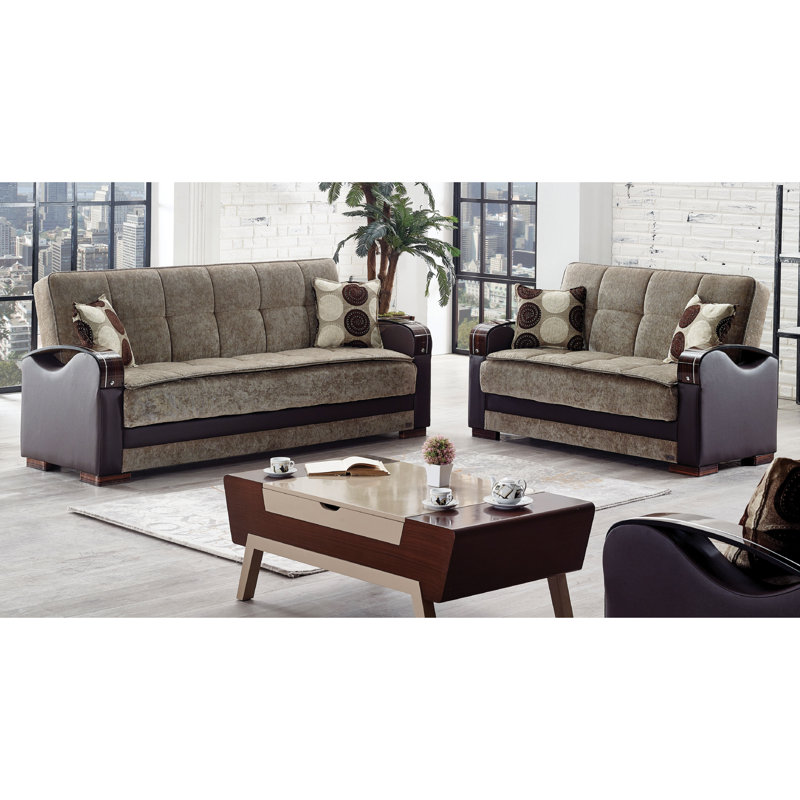 Blaris 87'' Upholstered Convertible Sofa, Light Brown Faux Leather