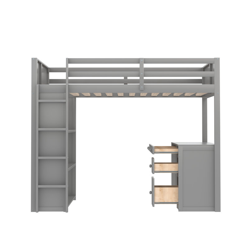 Lit mezzanine double pour enfants Rondae, gris
