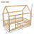 Twin Size Floor Wooden Bed With House Roof Frame, Fence Guardrails,Natural-719799635