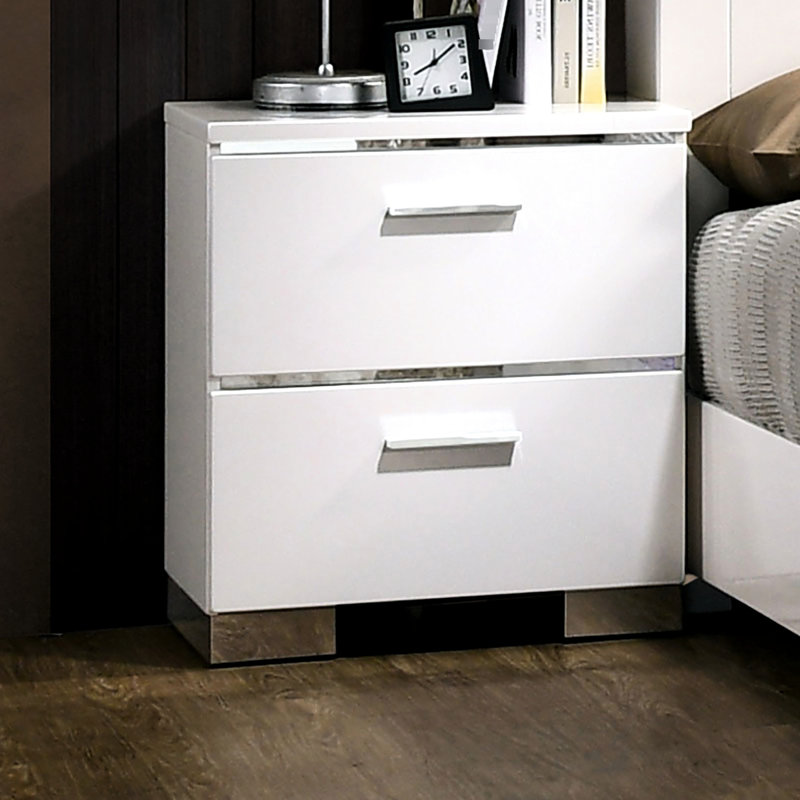 White Nightstand With Charging, Legs And 2 Big Spacious Storage Compartments For Bedroom Arrangement Practical Modern , Accents Drawers Decor