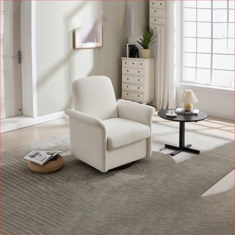 Fauteuil d'appoint pivotant moderne pour adultes, fauteuil en tonneau avec base en bois et sièges d'appoint, Beige