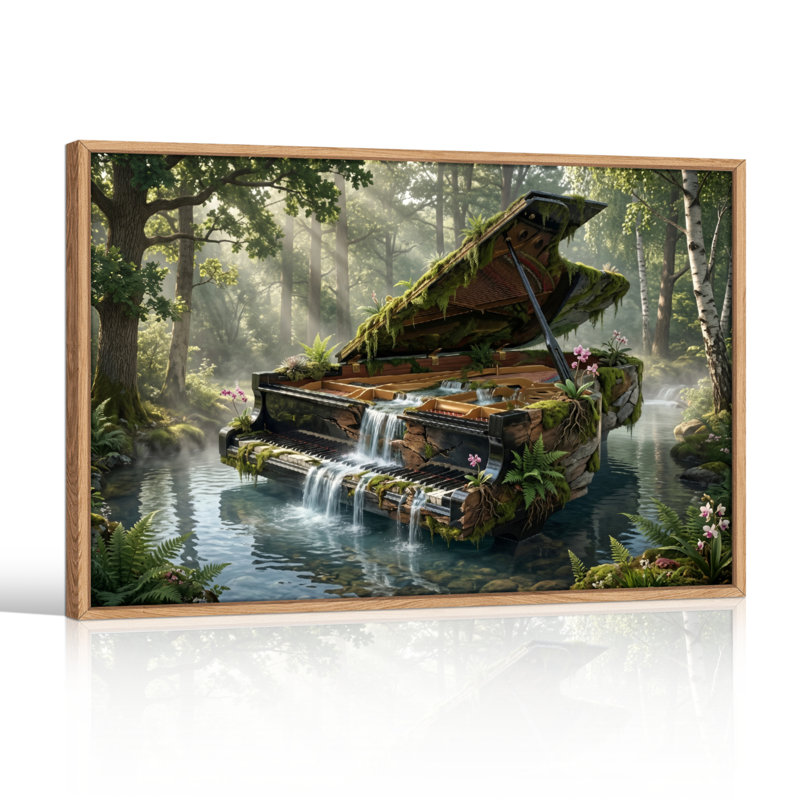 Ensemble de 1 tableau sur toile « Piano en forêt », H 36 po x l 48 po, Natural