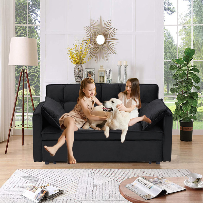 Causeuse convertible Jashlyn, canapé-lit pour petits appartements, Velours noir