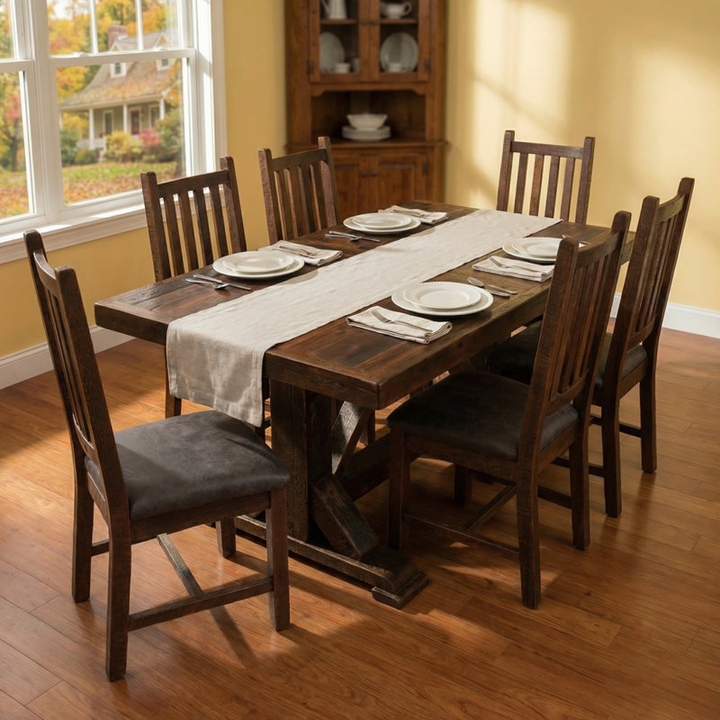 Table de salle à manger Fireside Lodge Barnwood Homestead, H 30 po x L 96 po x l 42 po, Chêne rouge