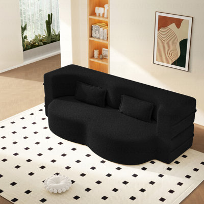 Canapé-lit moderne avec 2 coussins, canapé-lit convertible en tissu rembourré de mousse, matelas pliant simple de 15 po pour le salon, lit d'invité, salle de jeux, sans assemblage requis, noir
