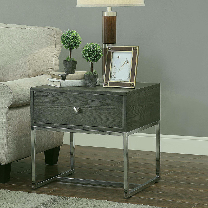 Table d'appoint avec rangement en chêne gris et chrome