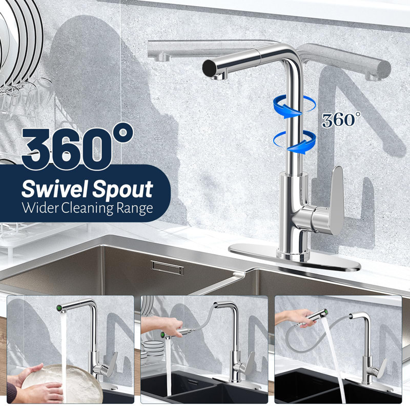 Kitchen Faucet With Pull Down Sprayer, Temperature Digital Display Kitchen Sink Faucets With Deck Plate Single Handle Water Faucet
