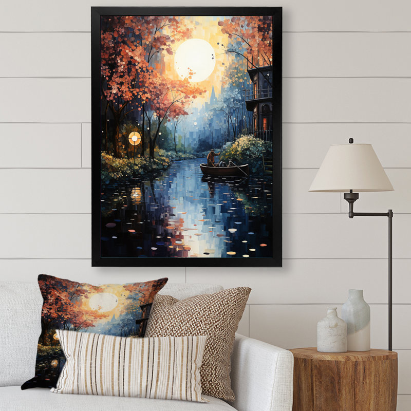 Sempronius, canal jaune, fantaisie pointillisme - impression, H 32 po x l 16 po x P 1 po, Cadre photo noir