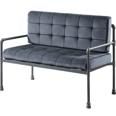 Grey With Loose Back And Velvet Upholstery For Comfort Elegant Metal Construction Rustic Industrial Style