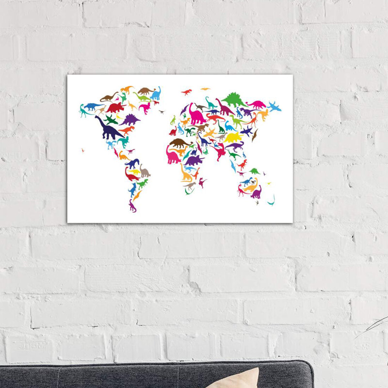 Dinosaur Map Of The World Map II by Michael Tompsett - Print on Canvas, No Frame, 66.04 cm H x 45.72 cm W x 1.91 cm D