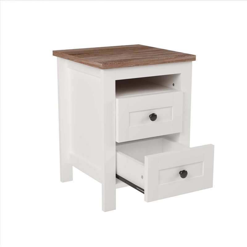 2-Drawer Wood Nightstand, White