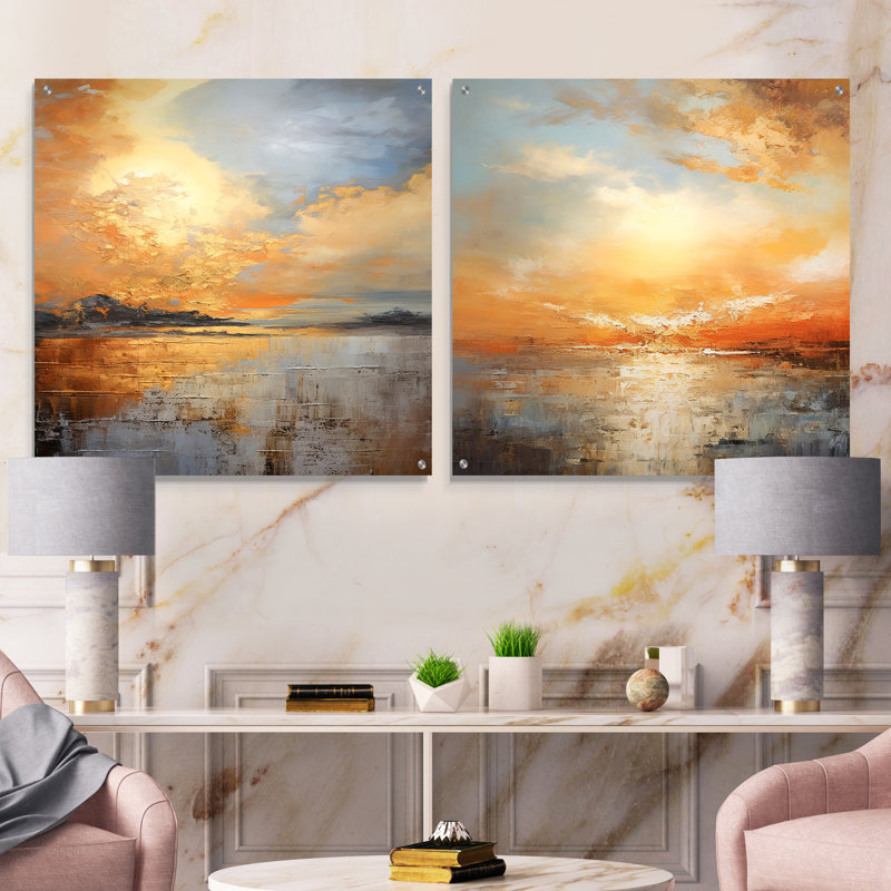Coucher de soleil beige et plage dorée, coucher de soleil I - ensemble de 2 verres acrylique Coastal Sunset