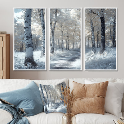 «Winter Birch Woods Forest Photo I», ensemble d'art mural paysage d'hiver