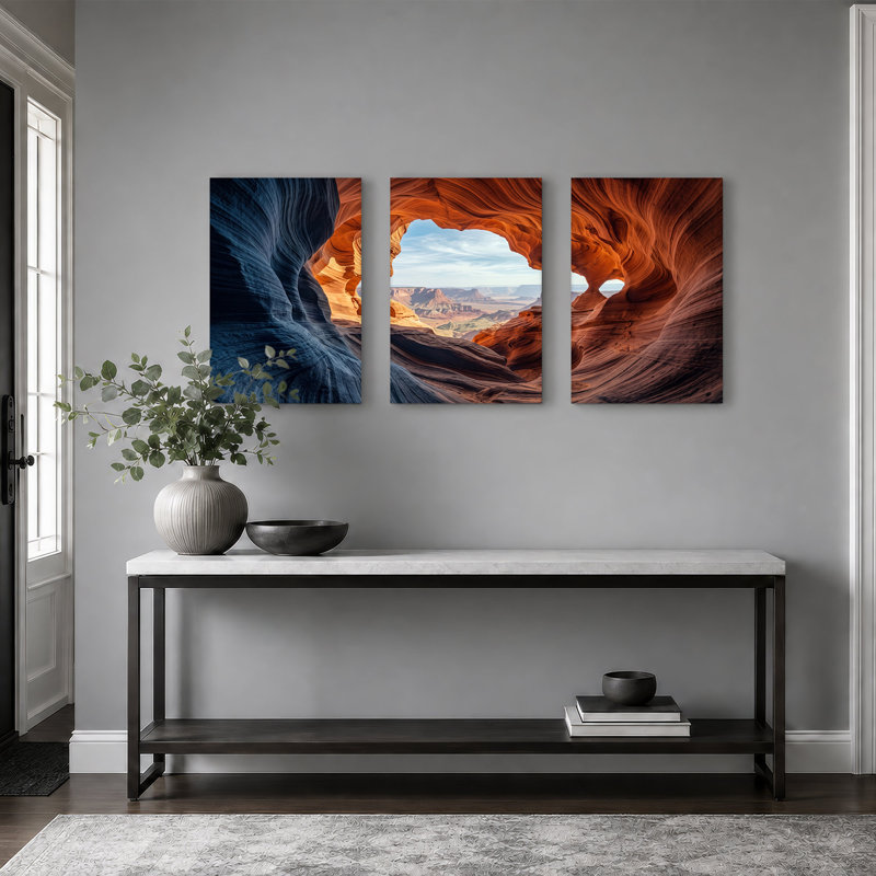 Ensemble de 3 toiles à rainures oranges et bleues, 18"H x 12"W x 3pcs