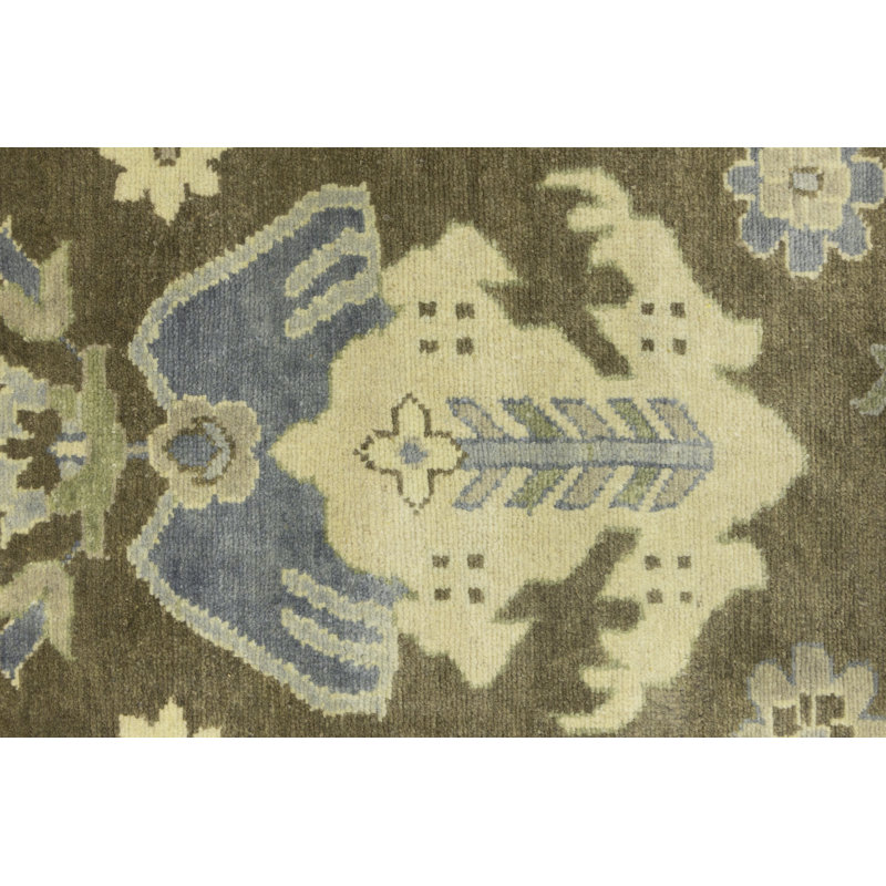 Floral Handmade Hand-Knotted Rectangle 8'2" x 9'1" Wool Area Rug in Blue/Green/Beige