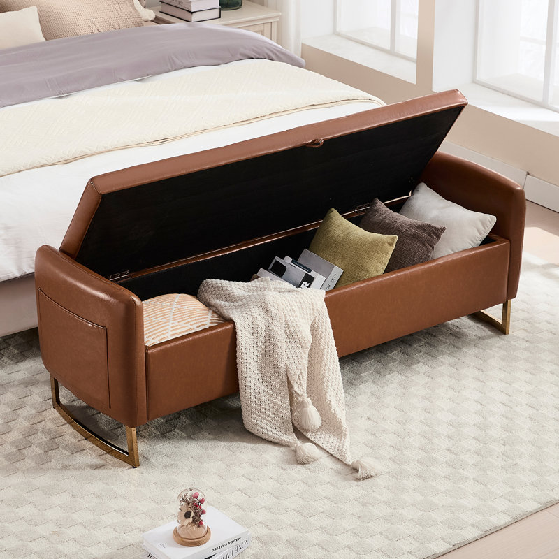 Soraiya 65'' Upholstered Storage Bench With Two Pillows, Brown