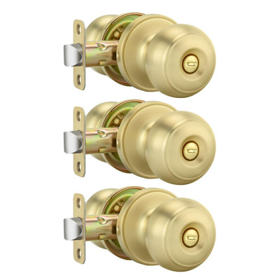 Gold Interior Door Knobs, Interior Door Knob Bedroom, Privacy Door Knobs, Brushed Gold Door Knobs Interior, Door Knobs Bulk(3 Pack, Gold)