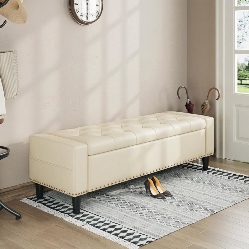 Banc avec repose-pieds 60 po, Blanc, crème