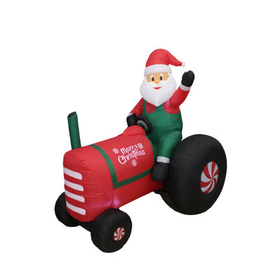 5.3 Foot Tall Lighted Christmas Inflatable Santa Claus Drive Tractor Indoor / Outdoor Holiday Blow Up Yard Garden Decoration