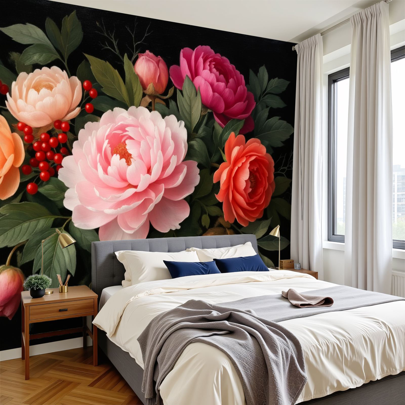 Red Barrel Studio Peel and Stick Wallpaper Blooming Floral Bouquet Soft ...
