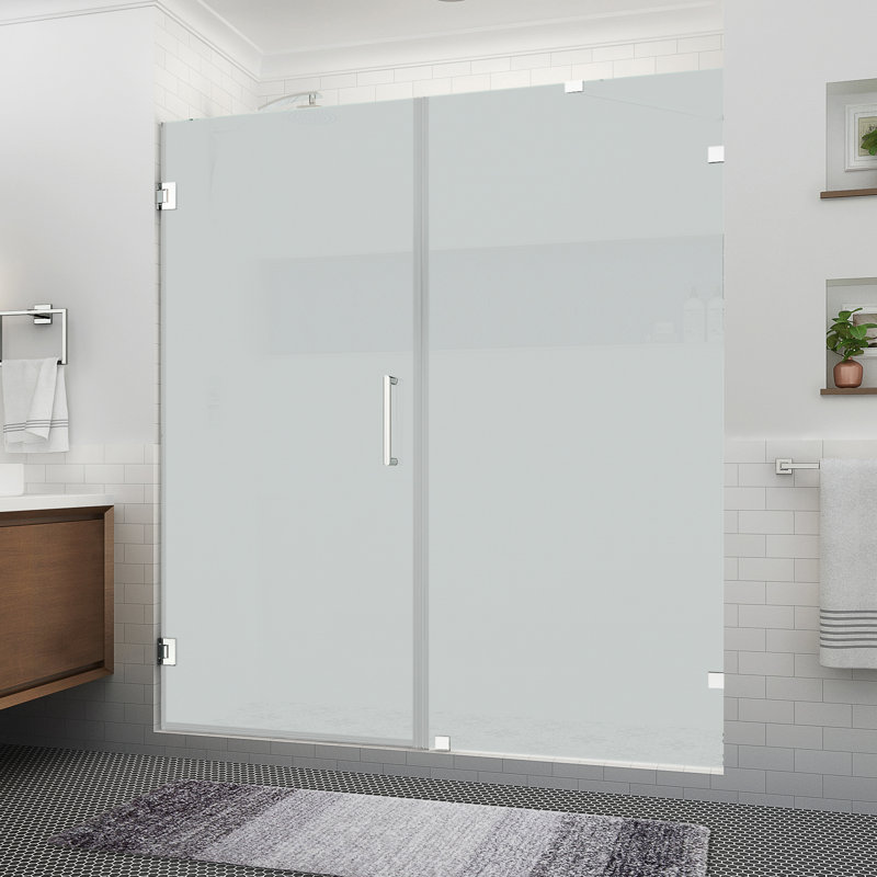 Nautis XL 73.25 to 74.25 in. W x 80 in. H Hinged Frameless Shower Door W/ Ultra-Bright Frosted Glass, Chrome