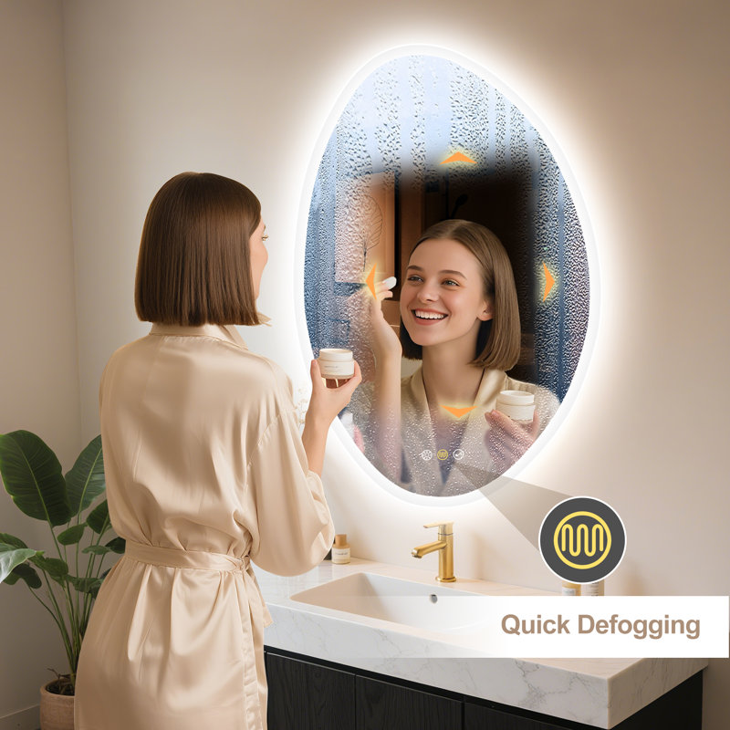 Artistic Irregular LED Mirror, Adjustable Brightness & Color, Egg-Shaped