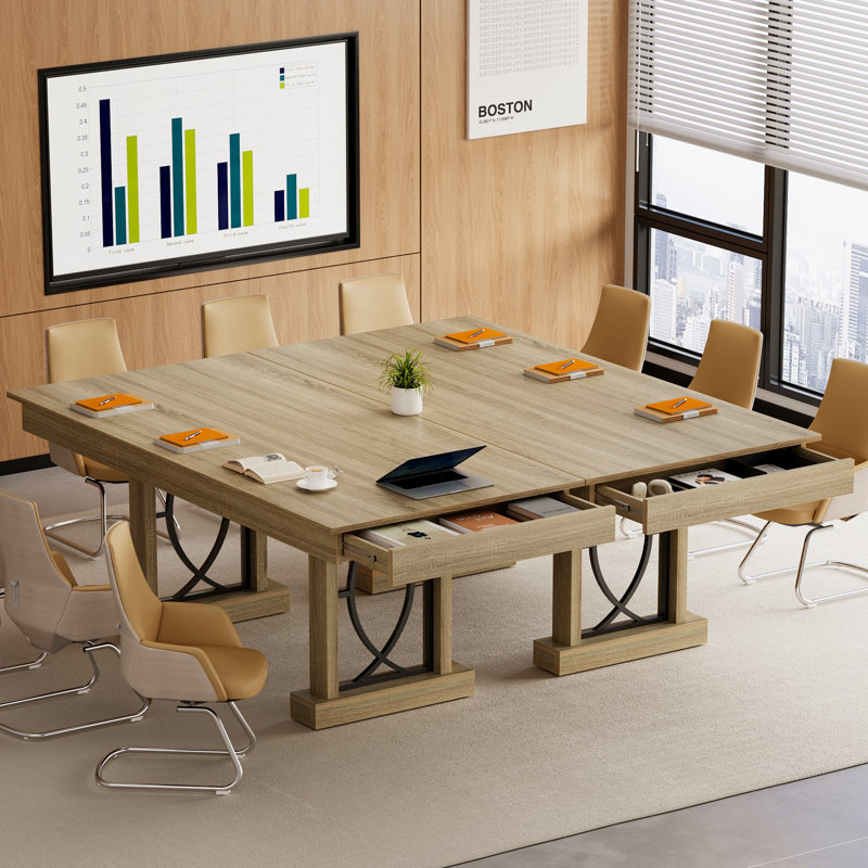 Table de salle à manger spacieuse de 71 pouces pour 6 à 8 personnes, table rectangulaire en bois avec base à double piédestal, 2 tiroirs de rangement