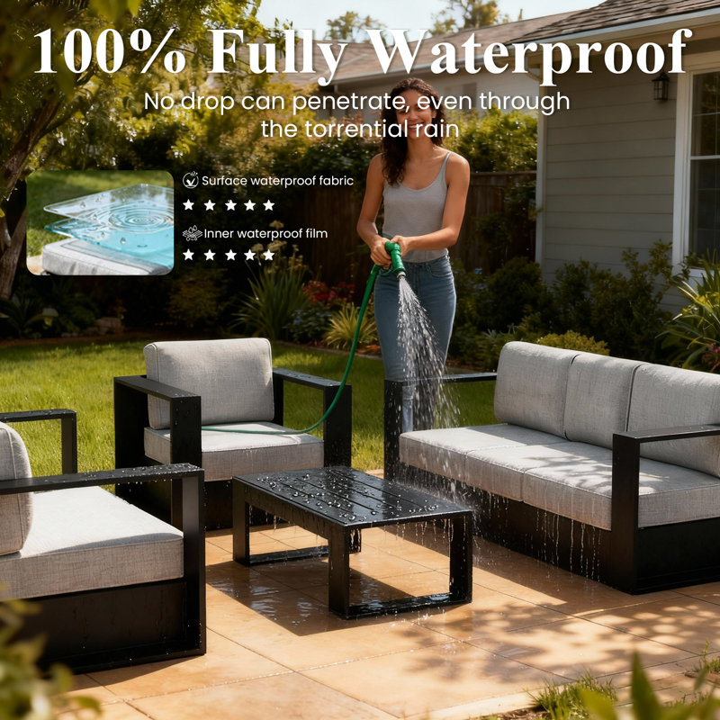 Modern Outdoor Aluminum Chair With Cushions, Gray Cushion/Black Frame