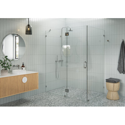 Halo 58 in. x 43 in. x 78 in. 90-degree Fully Frameless Glass Hinged Shower Enclosure