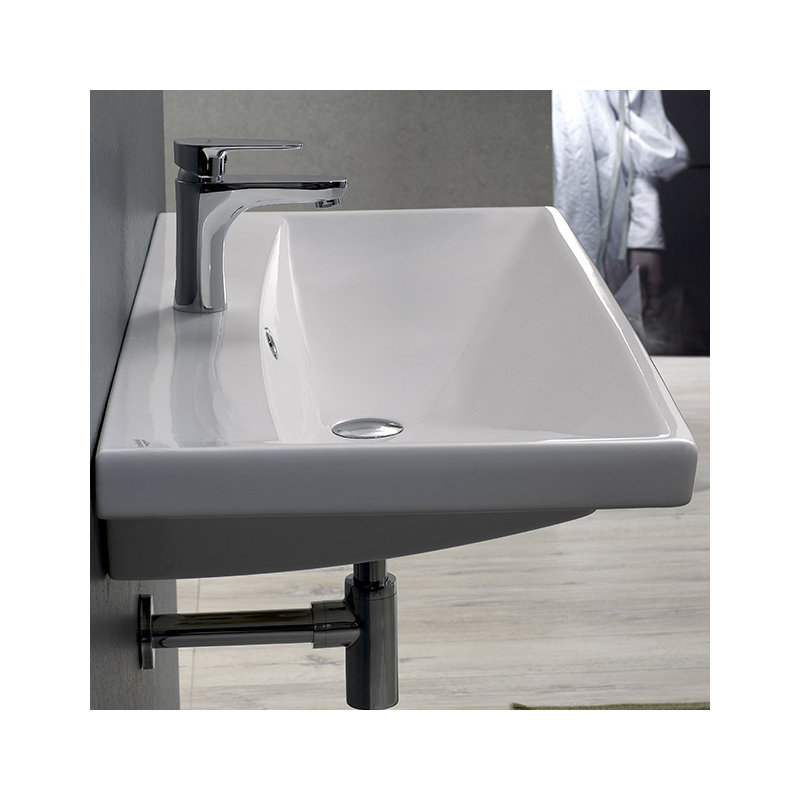 CeraStyle By Nameeks Elite 17.52'' White Ceramic Rectangular Drop-in, Wall Mount Bathroom Sink with Overflow, Single Hole