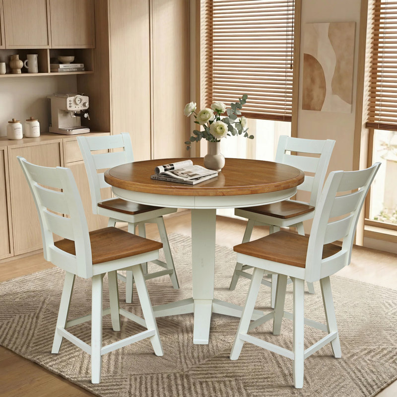 Solid Wood Top Dining Set, Noyer blanc / écorce