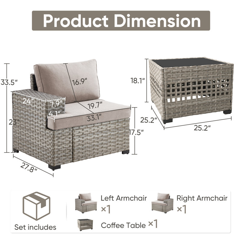 Clute Arnoltice 66.2" Wide Outdoor Wicker Rattan Deep Seating Patio Loveseat With Cushions and Coffee Table, Beige