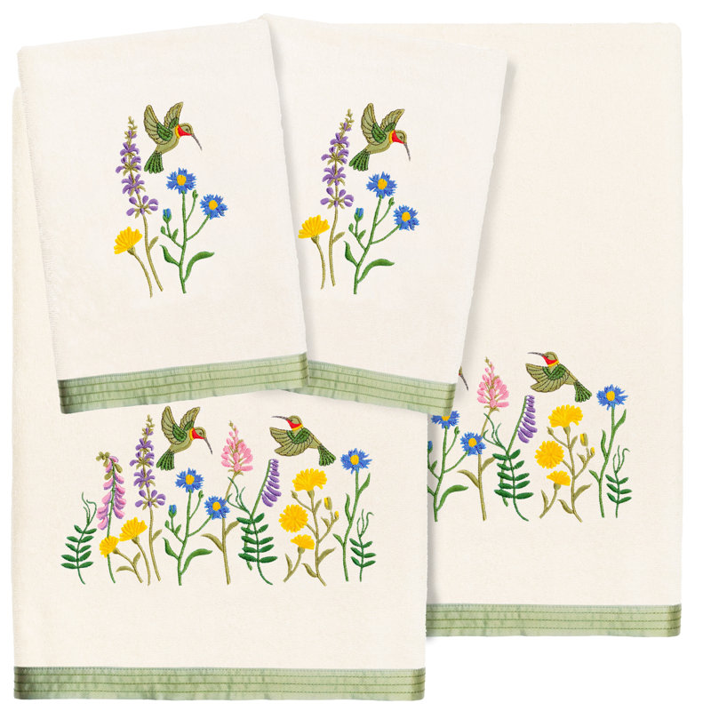 4 Piece 100% Turkish Cotton Hada Embellished Towel Set, Beige