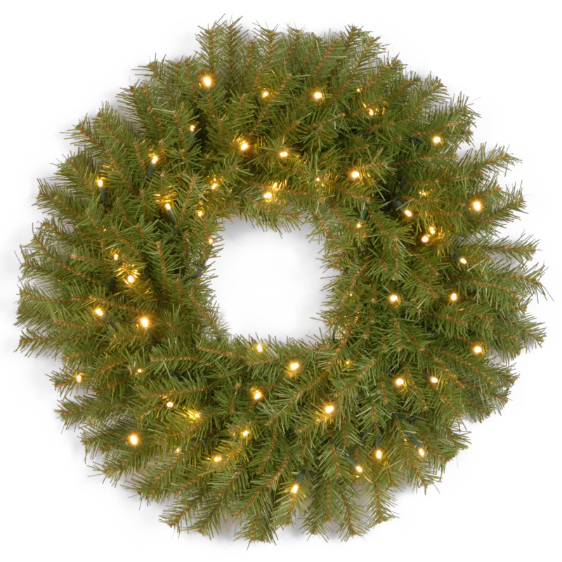 Couronne de sapin avec lumières DEL blanc chaud Norwood, H 30 po x l 30 po x P 6 po