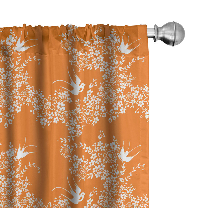 Japanese Floral Semi-Sheer Rod Pocket Curtain Panels, 28" x 63"