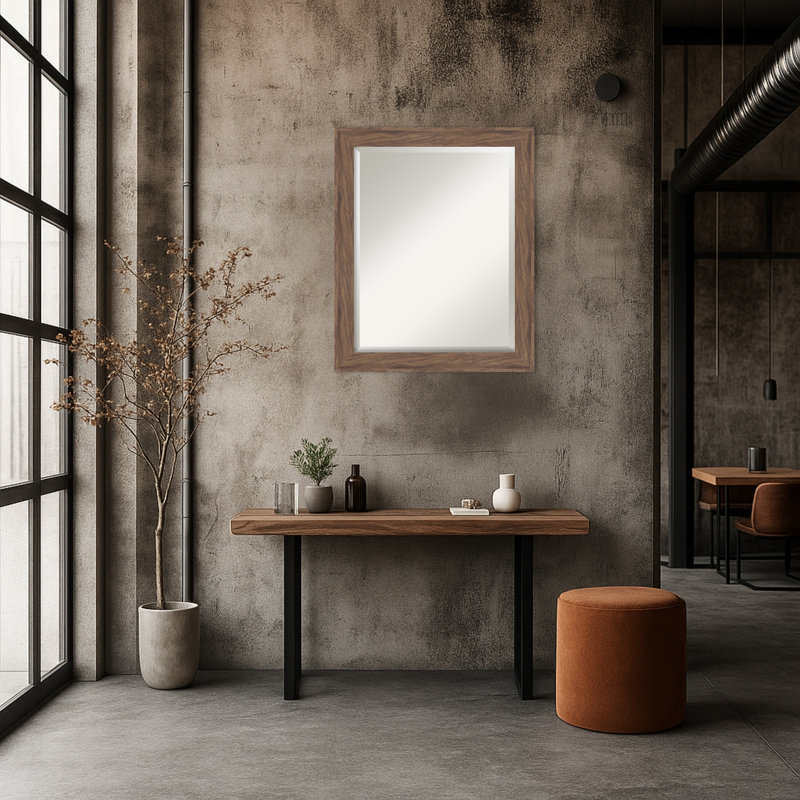 Miroir mural encadré biseauté brun moyen, 26,75 po x 32,75 po