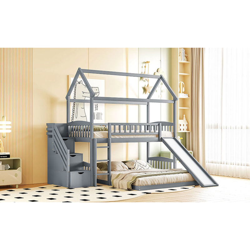Twin Over Bunk Bed With Storage Steps & Slide - Maximize Bedroom Space And Enhance ' Ambiance