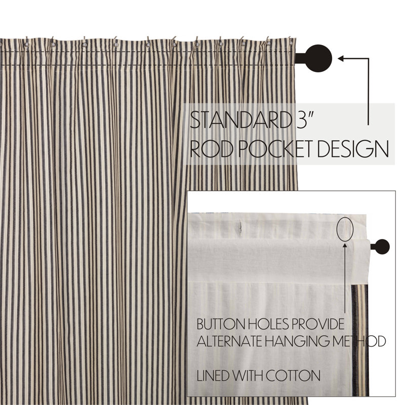 Ashmont Charcoal Gray and White Cotton Ticking Stripe Shower Curtain