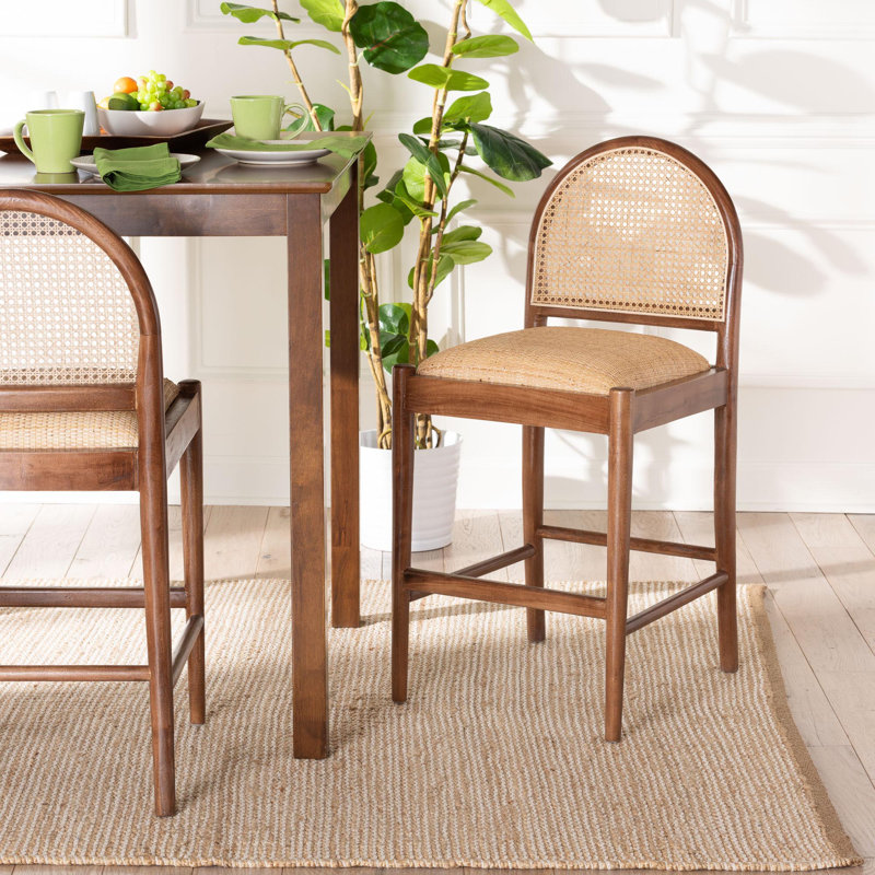 Maryland Natural Rattan and Acacia Wood Bohemian Counter Stool