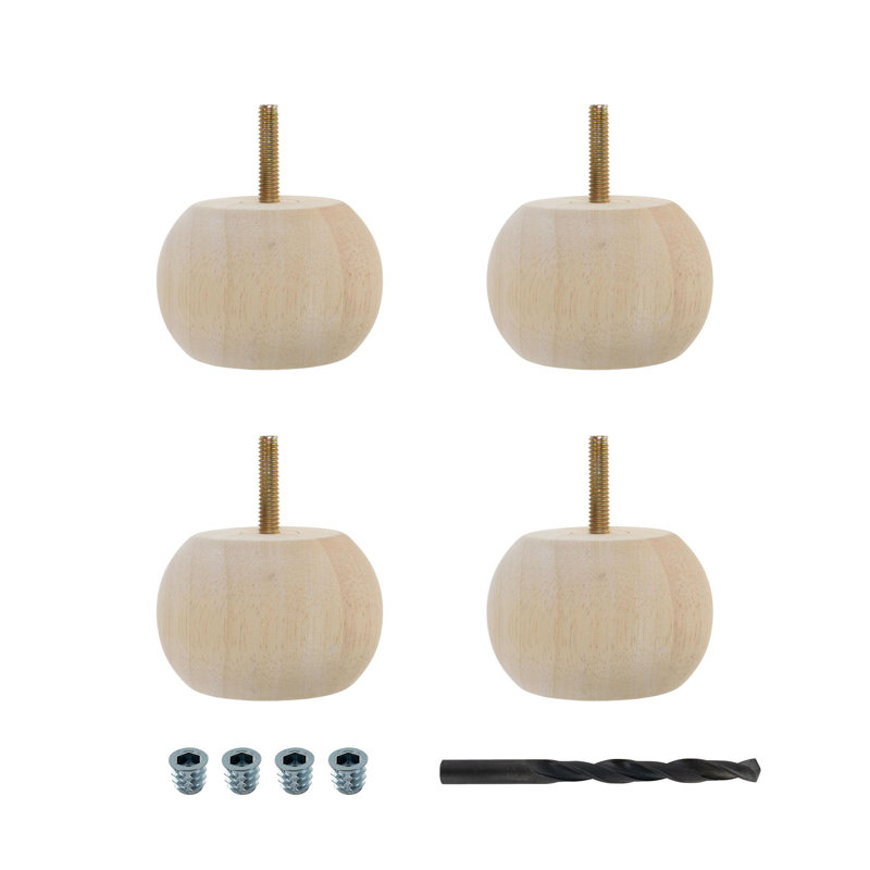 Unfinished Rubberwood Bun Foot Sofa Legs, 2" x 3" Pack of 4
