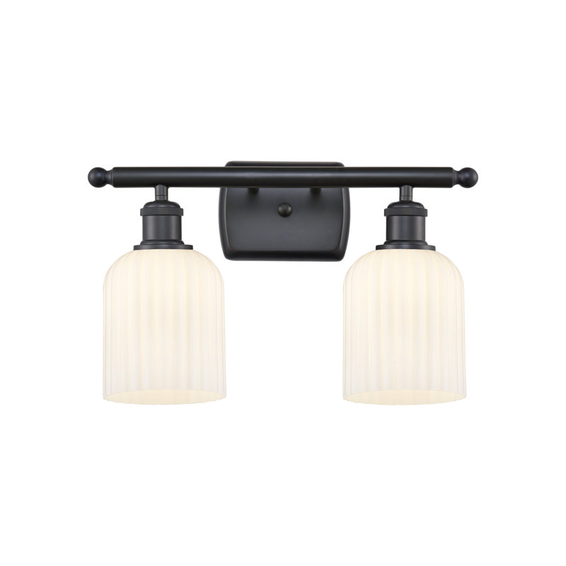 Brysin 15" W 2-Light Dimmable Metal Vanity Light with Glass Shades, Matte Black, Gloss White