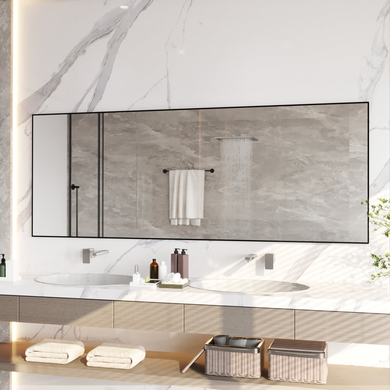 Miroir d'appoint Lesamuel, Noir mat, Rectangulaire, 32 po x 84 po
