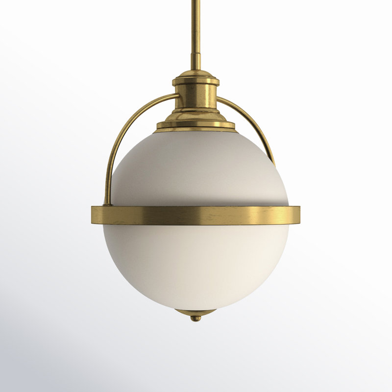 Warm Brass Globe Pendant Light with White Opal Glass Shade