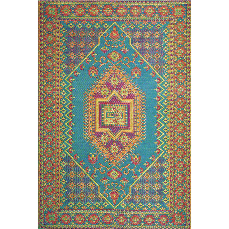 Oriental Turkish Aqua Indoor/Outdoor Area Rug - Reversible, UV Resistant, Rectangle 5' x 8'