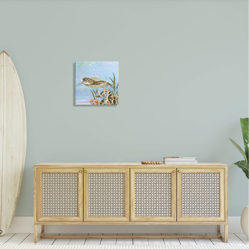 Tortue de mer sous-marine nageant - impression sur toile tendue, H 17 po x l 17 po x P 1,5 po