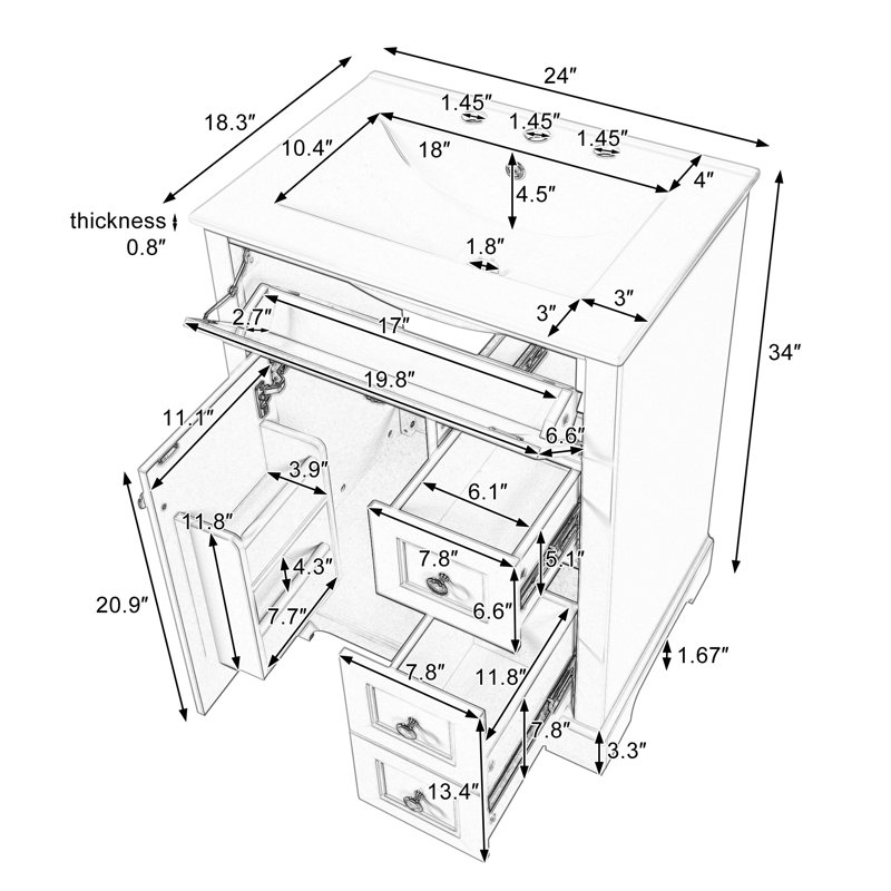 Meuble-lavabo 24 po avec lavabo, Vert