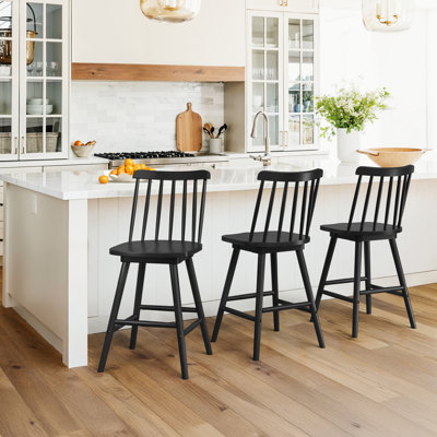 Windsor Back Swivel Solid Wood Counter Stool(Set Of 3)